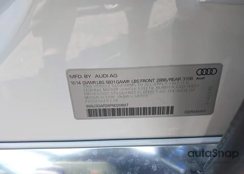 2015 Audi A8 L 3.0T из США, поврежденный, VIN WAU3GAFD4FN020897